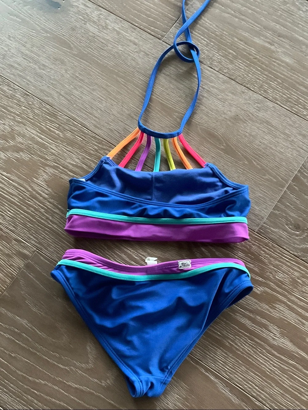Hobie Blue Girls' Two-Piece Swim Set with Rainbow Straps